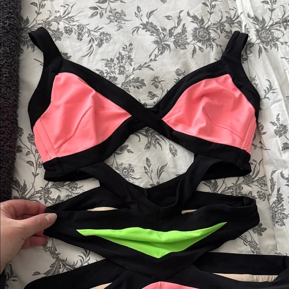 Agent Provocateur Black, Pink, and Green One Piece Swimsuit - Picture 2 of 7